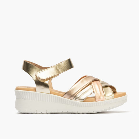 Women's Sandal with Platform and Gold Tubular Palalón