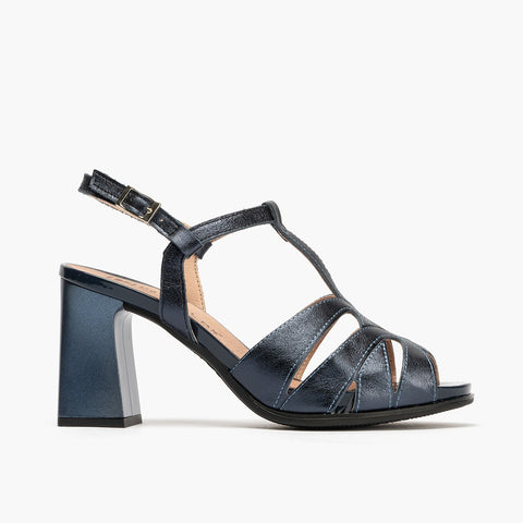 Sandalia tacón alto mujer laminado fantasia AZUL