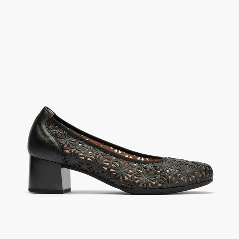 Zapatos de salón de mujer con piel picada y tacón medio NEGRO