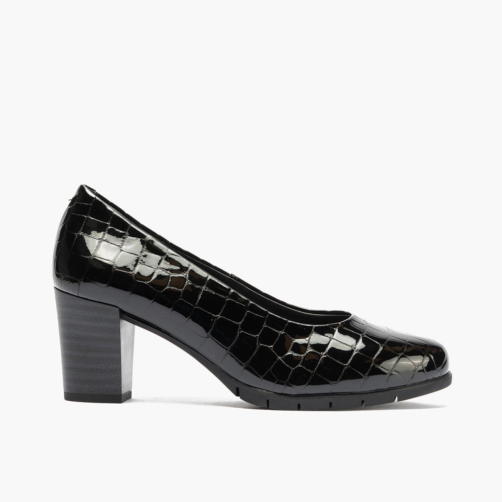 Zapato de Salón Mujer Tacón Alto en Piel Coco Charol Negro