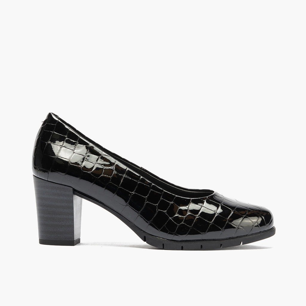 Zapato de Salón Mujer Tacón Alto en Piel Coco Charol Negro