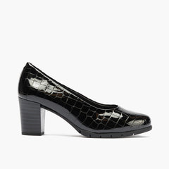 Zapato de Salón Mujer Tacón Alto en Piel Coco Charol Negro