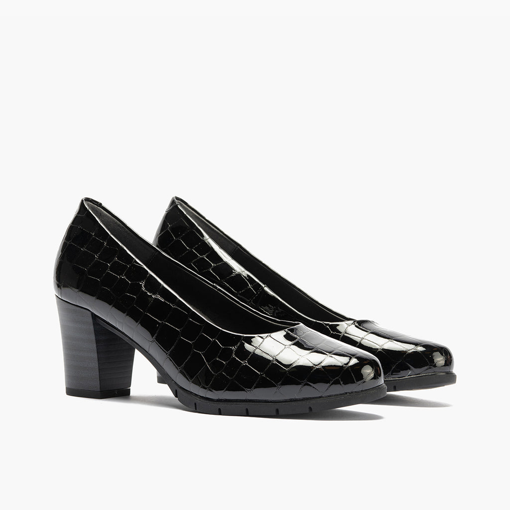 Zapato de Salón Mujer Tacón Alto en Piel Coco Charol Negro