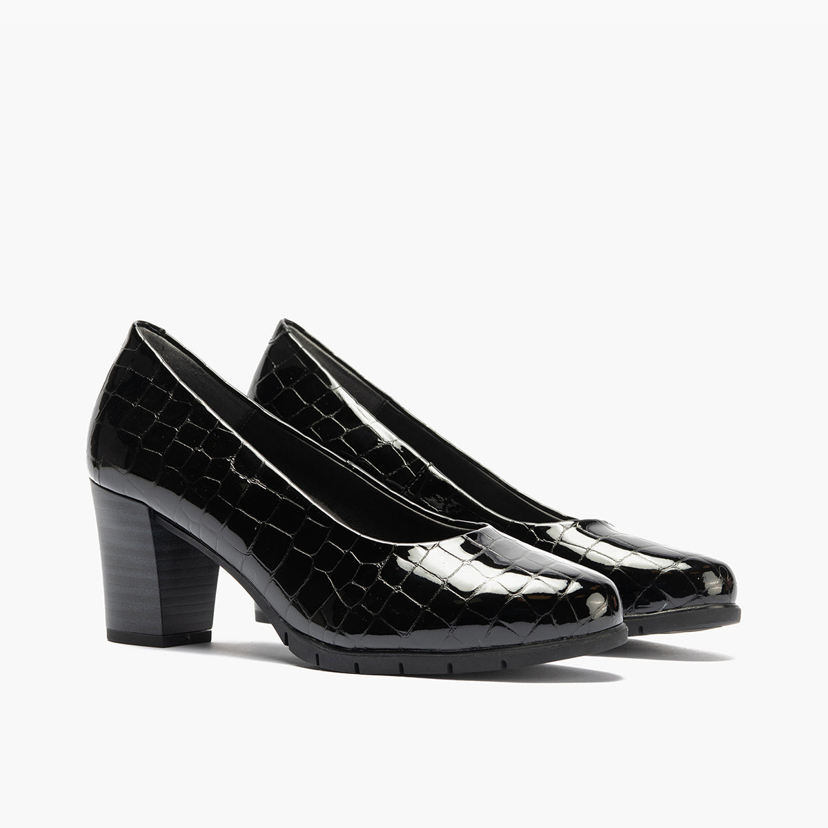 Zapato de Salón Mujer Tacón Alto en Piel Coco Charol Negro