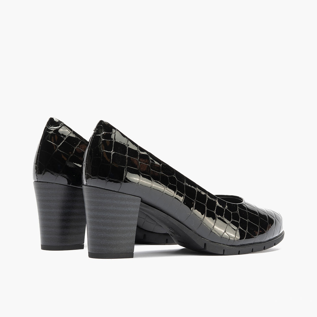 Zapato de Salón Mujer Tacón Alto en Piel Coco Charol Negro