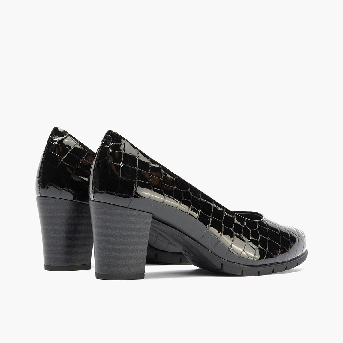 Zapato de Salón Mujer Tacón Alto en Piel Coco Charol Negro