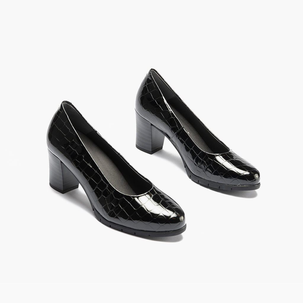 Zapato de Salón Mujer Tacón Alto en Piel Coco Charol Negro