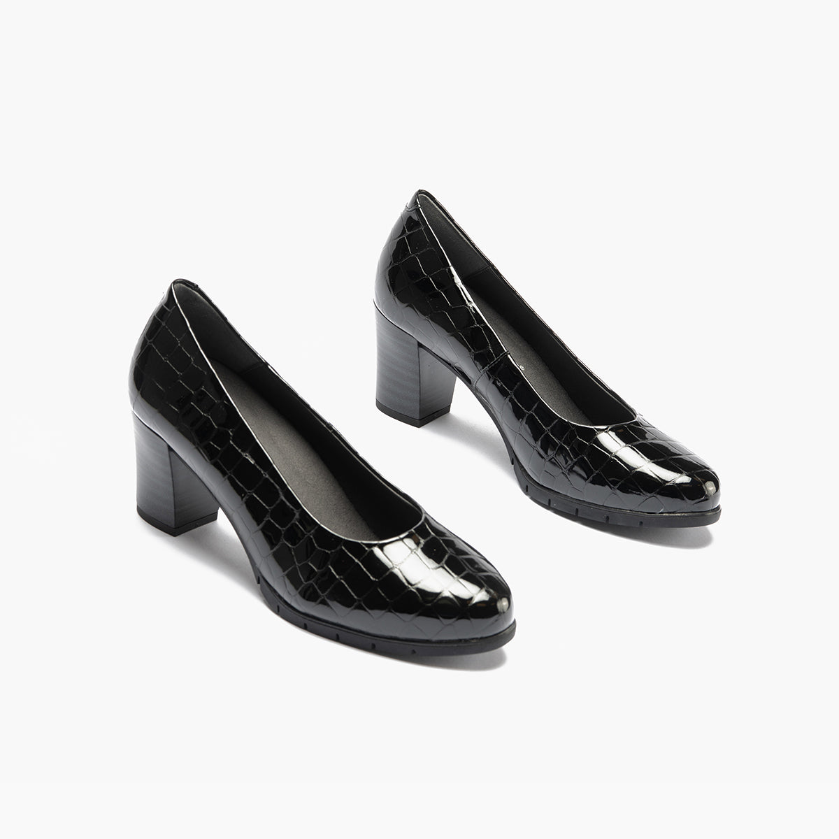 Zapato de Salón Mujer Tacón Alto en Piel Coco Charol Negro