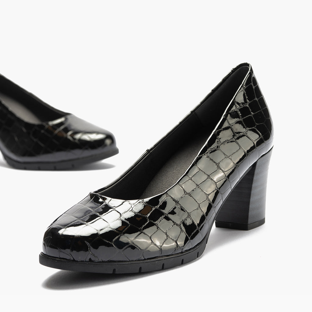 Zapato de Salón Mujer Tacón Alto en Piel Coco Charol Negro