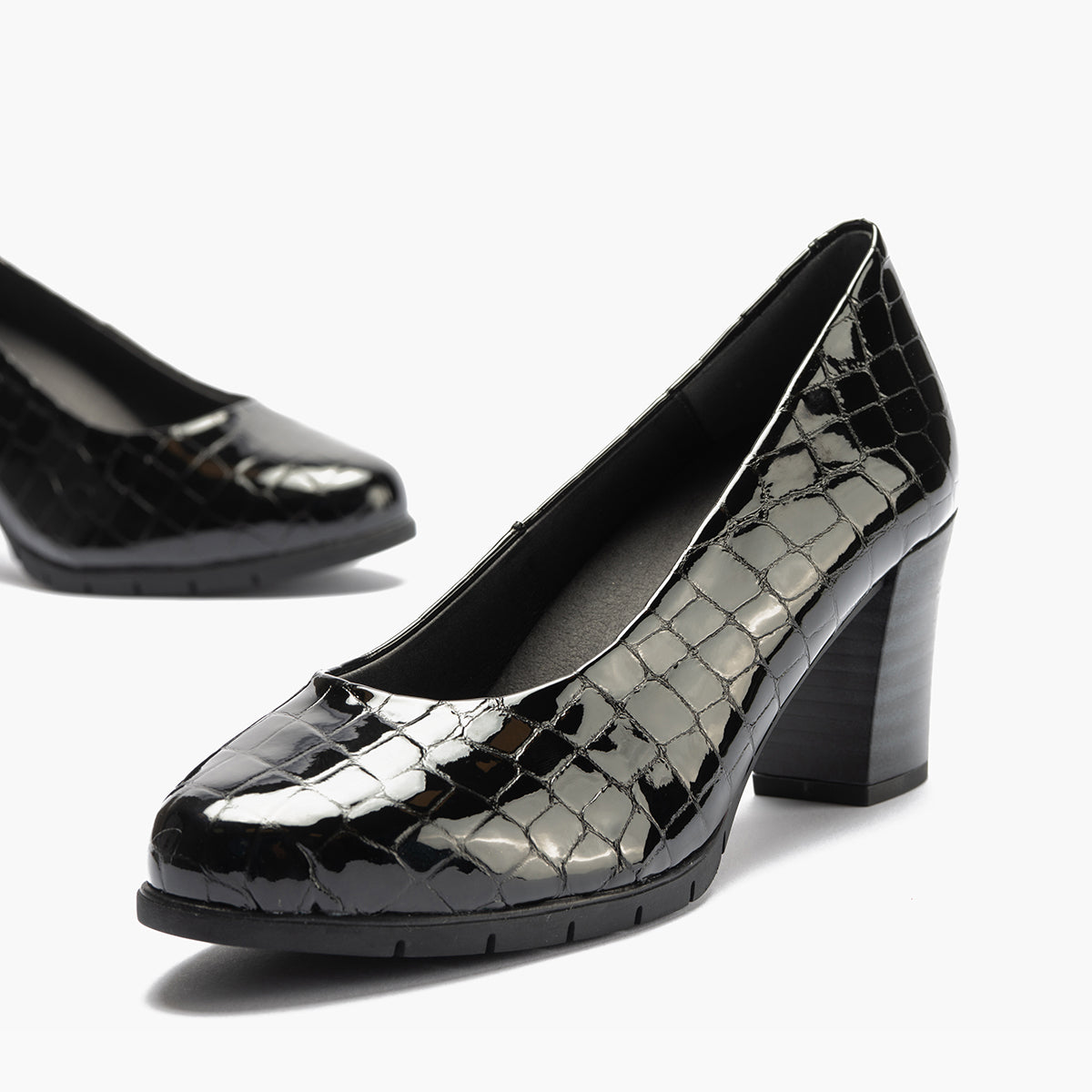 Zapato de Salón Mujer Tacón Alto en Piel Coco Charol Negro