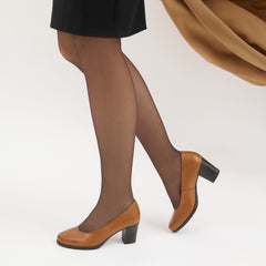 Zapato de Salón Mujer Tacón Alto con Tapas Marrón Claro