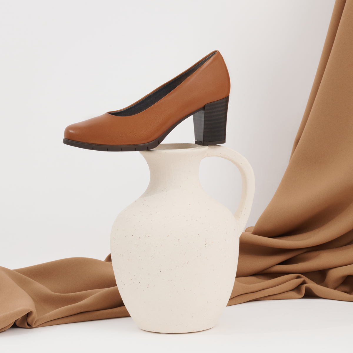 Zapato de Salón Mujer Tacón Alto con Tapas Marrón Claro