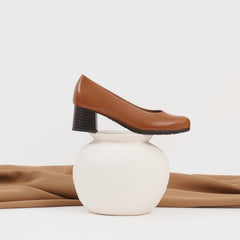 Zapato de Salón Mujer Tacón Medio con Tapas Marrón Claro