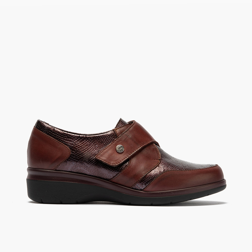 Blucher Piel con velcro de mujer color burdeos
