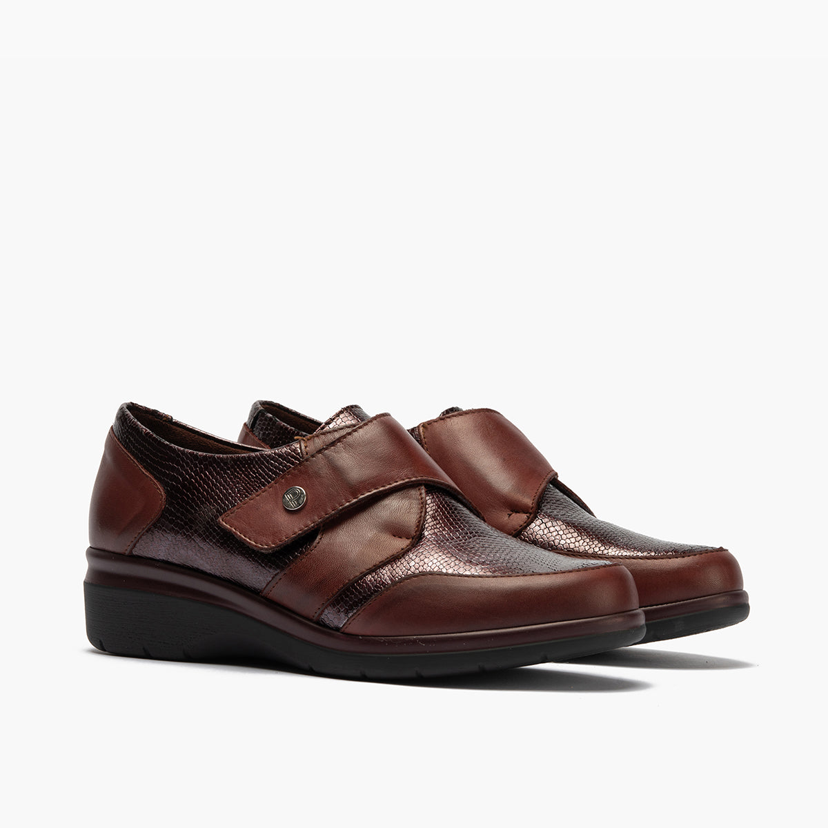 Blucher Piel con velcro de mujer color burdeos