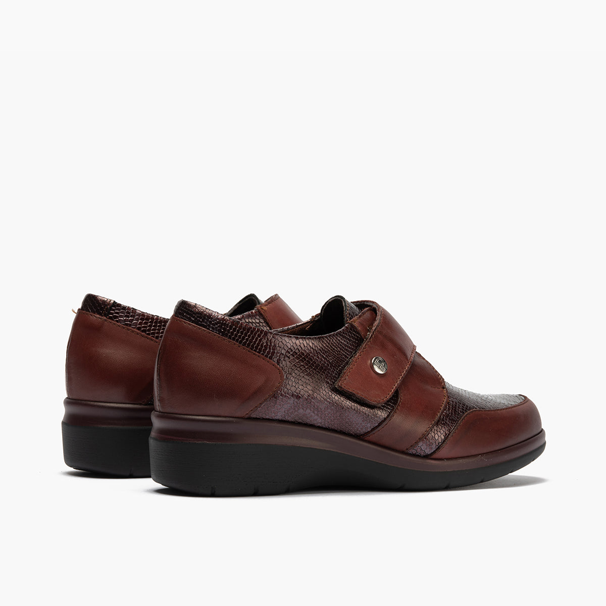 Blucher Piel con velcro de mujer color burdeos