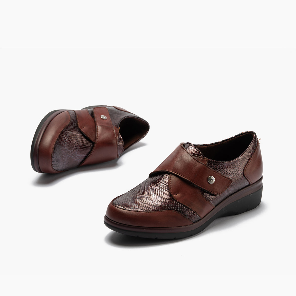Blucher Piel con velcro de mujer color burdeos