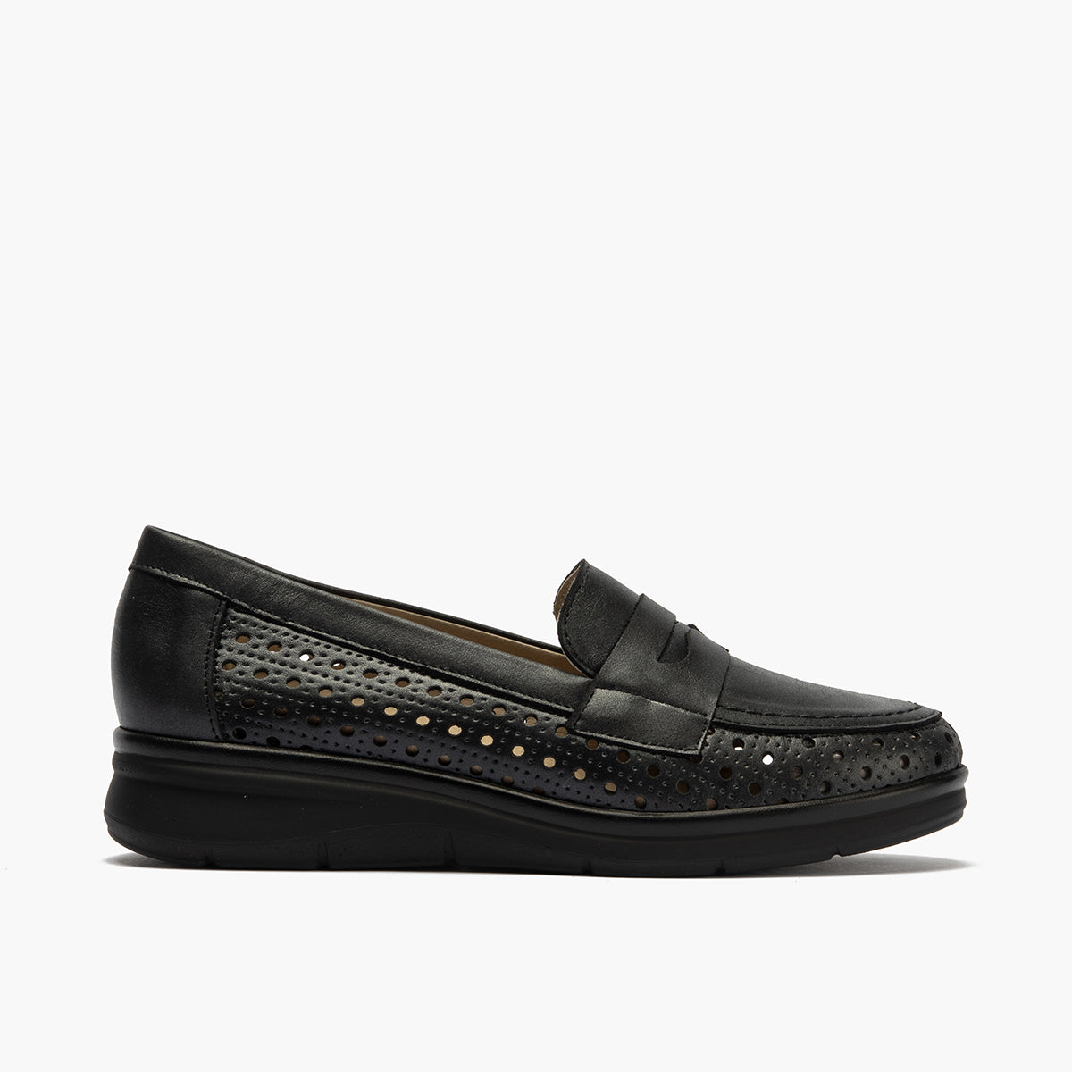 Mocasín plano con antifaz en piel napa fantasía y piel napa con acabados metalizados Negro