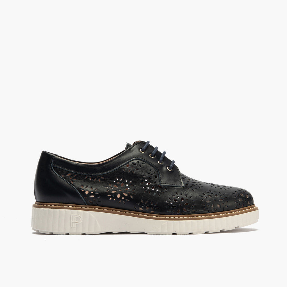 Zapato blucher con cordones, en piel napa perforada Marino