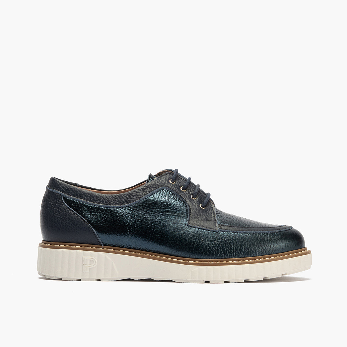 Zapato blucher con cordones y reflejos brillantes Marino