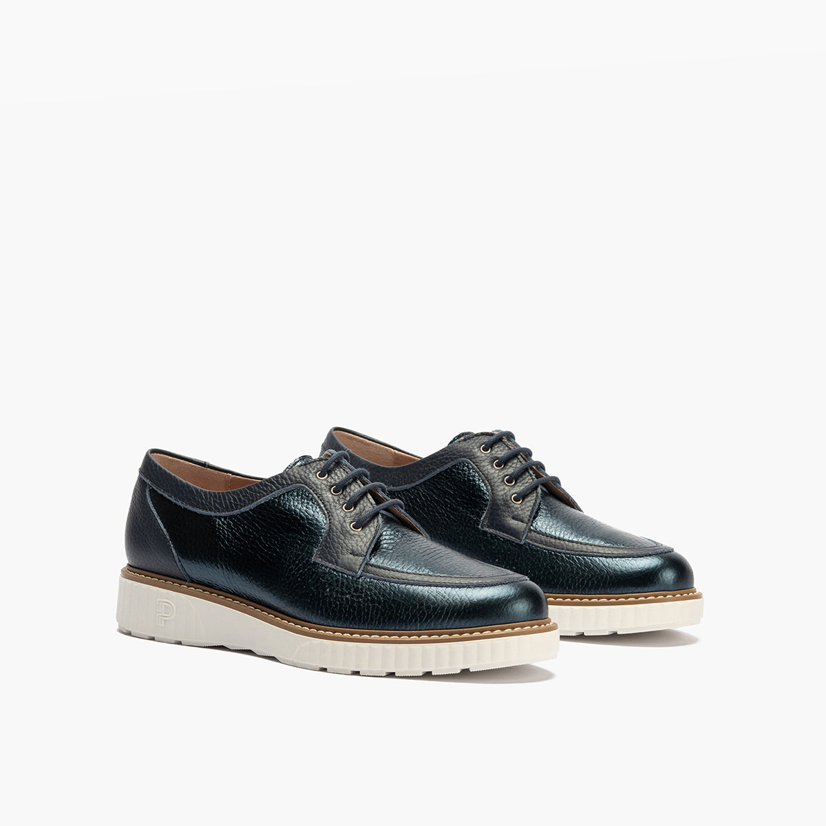 Zapato blucher con cordones y reflejos brillantes Marino
