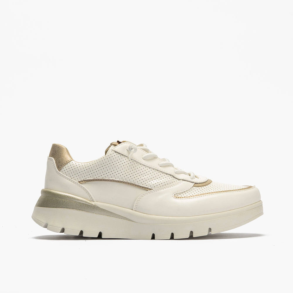 Deportivo plataforma con cordones elásticos Blanco