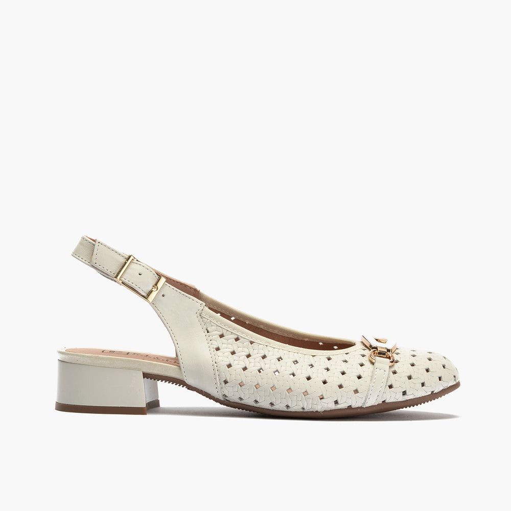 Zapato salón destalonado con adorno y tacón bajo, con punta redonda Glacial