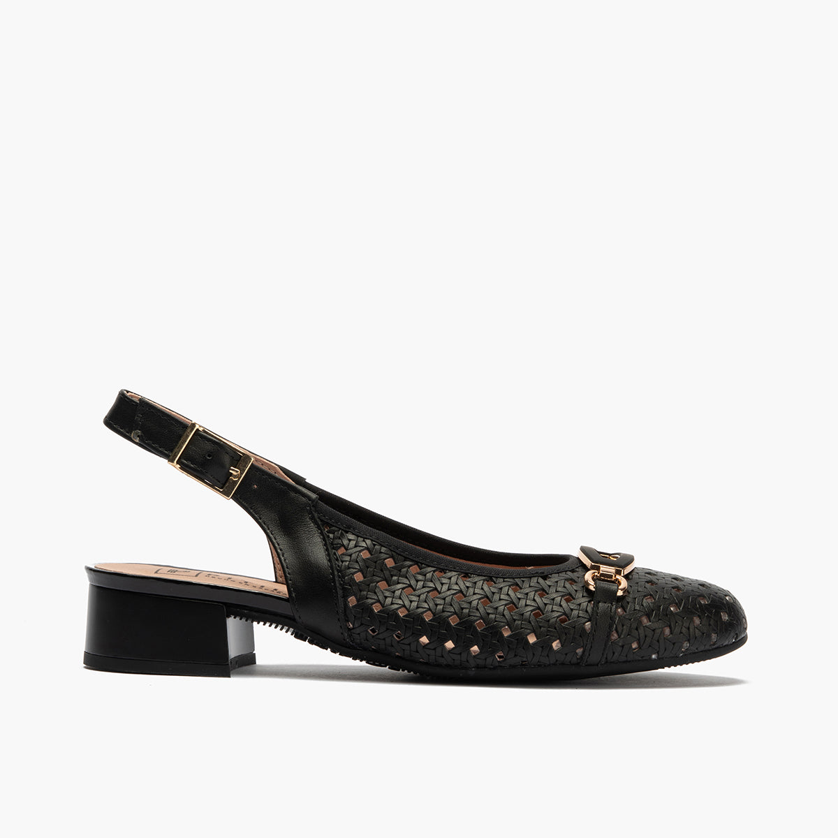 Zapato salón destalonado con adorno y tacón bajo, con punta redonda Negro