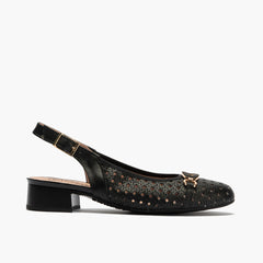 Zapato salón destalonado con adorno y tacón bajo, con punta redonda Negro