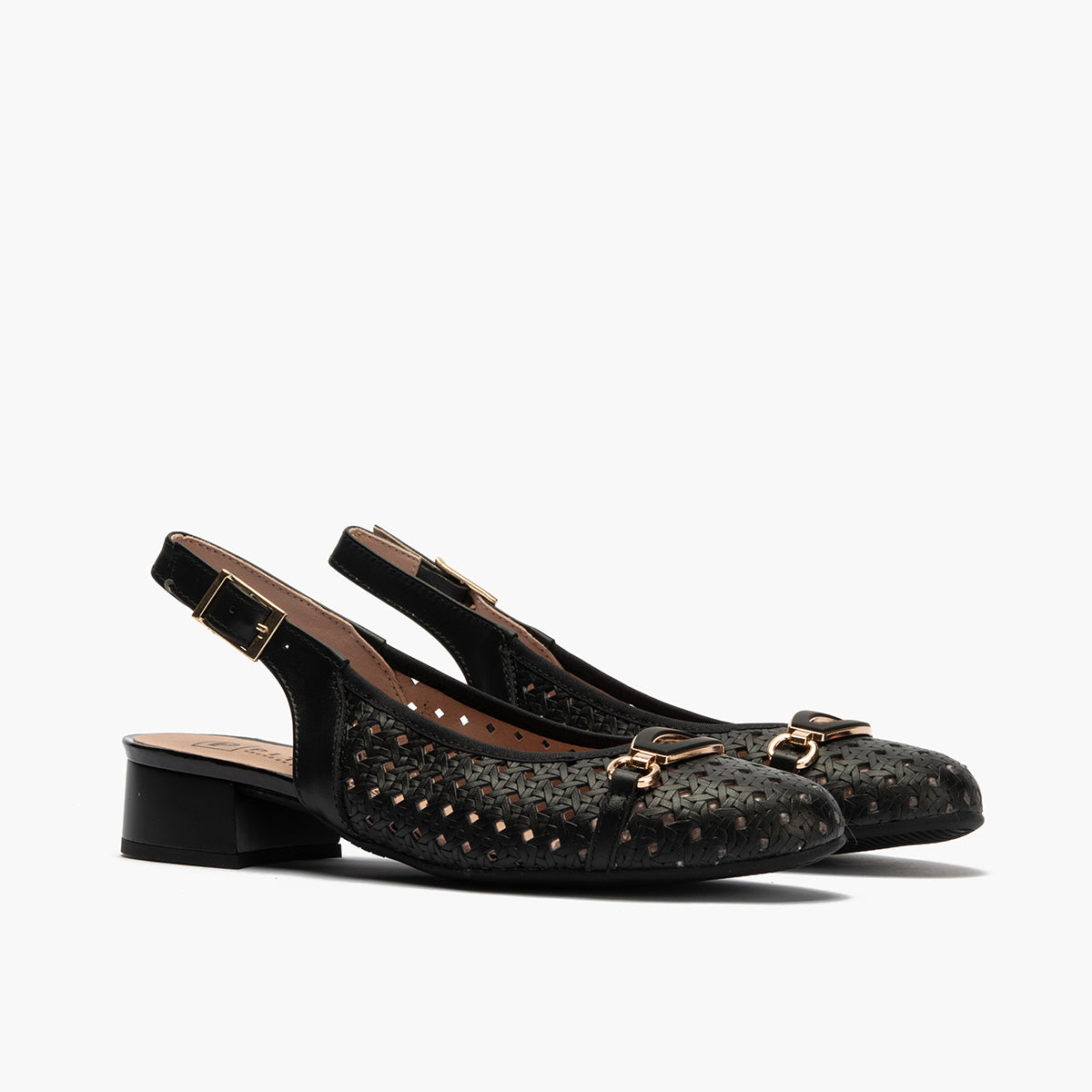 Zapato salón destalonado con adorno y tacón bajo, con punta redonda Negro