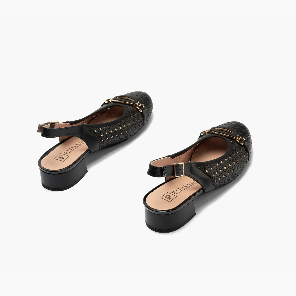 Zapato salón destalonado con adorno y tacón bajo, con punta redonda Negro