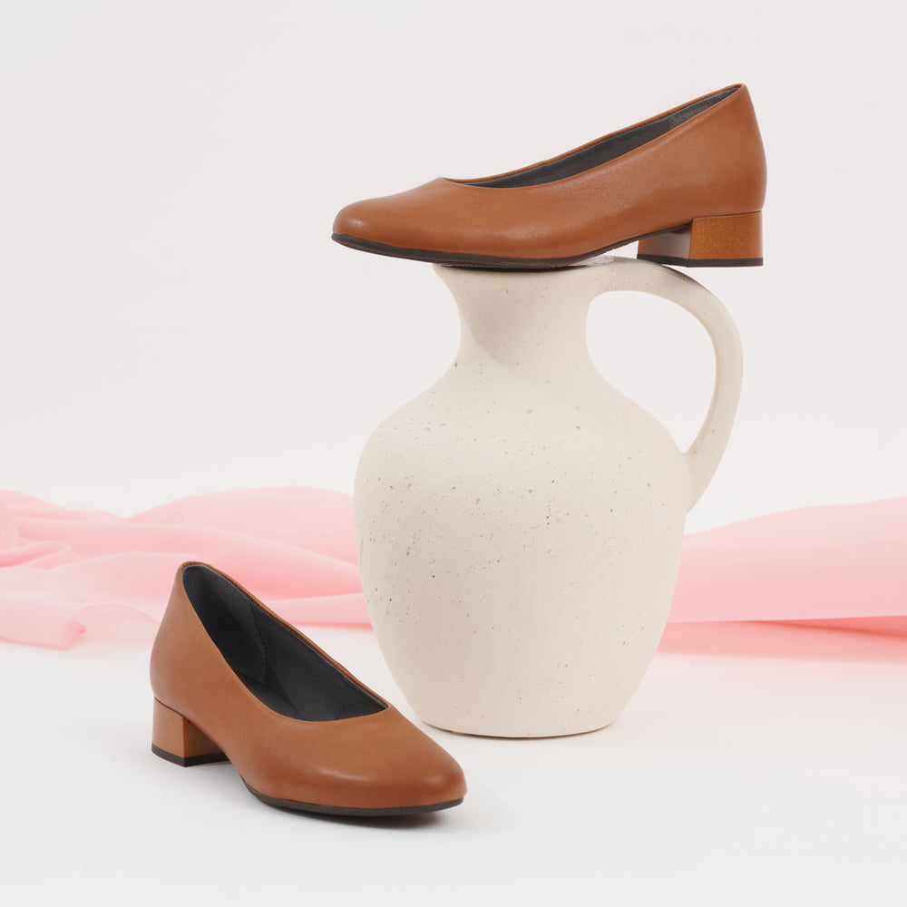 Zapato de Salón Tacón Bajo Marrón Claro