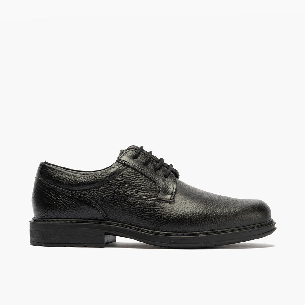 Zapato Blucher Hombre Piel Bombeada Negro