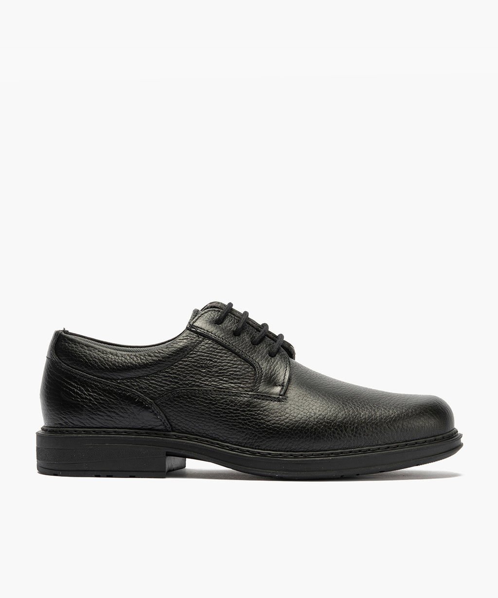 Zapato Blucher Hombre Piel Bombeada Negro
