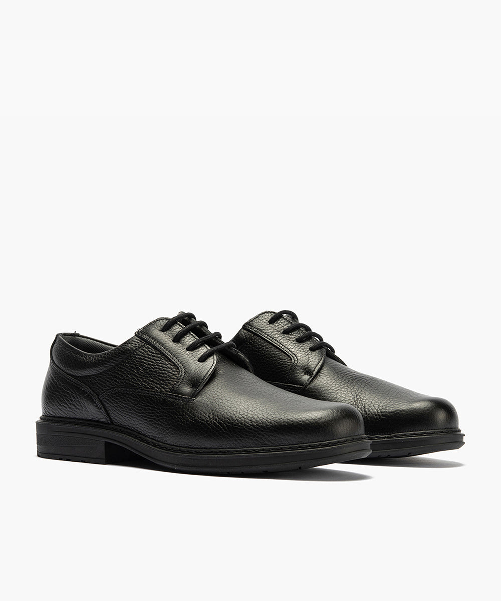 Zapato Blucher Hombre Piel Bombeada Negro