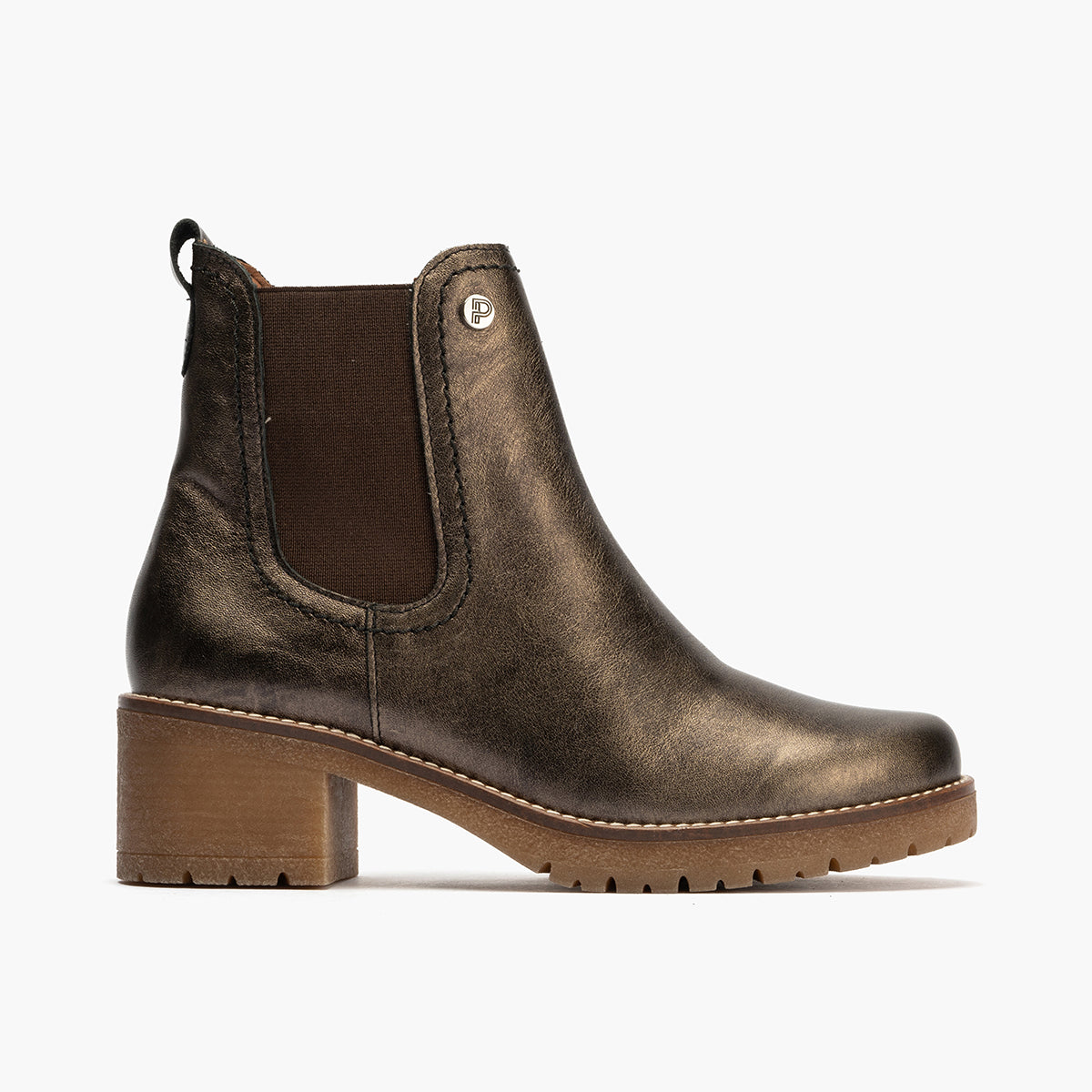 Botin Chelsey en Laminado para mujer color bronce – Calzados Pitillos