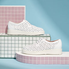 Bluche con picados mujer en piel napa BLANCO