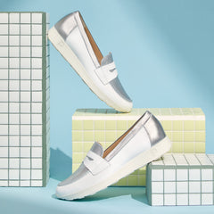 Mocasin antifaz mujer en piel combinada BLANCO