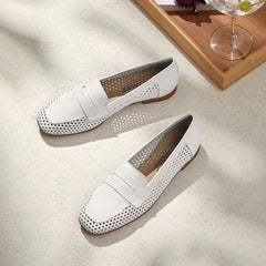 Mocasin con picados mujer en piel napa BLANCO
