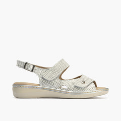 Sandalia mujer doble velcro en piel combinada PLATA