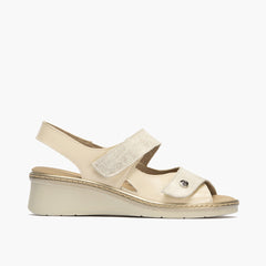 Sandalia mujer con doble velcro en piel combinada CREMA
