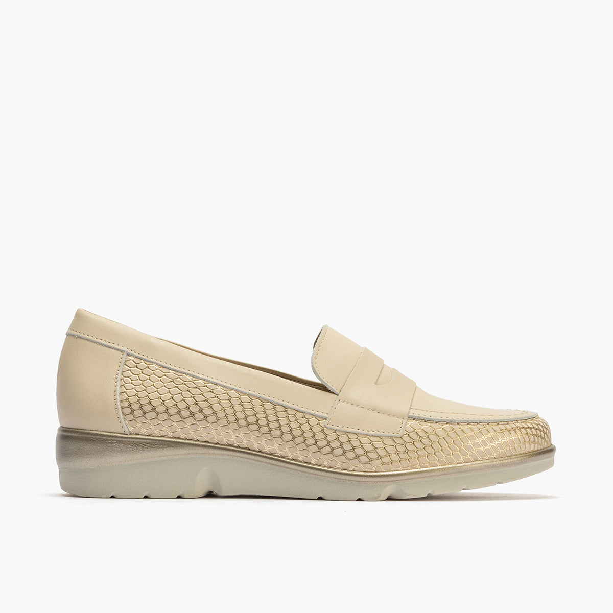 Mocasin mujer en piel combinada ORO en Calzados Pitillos