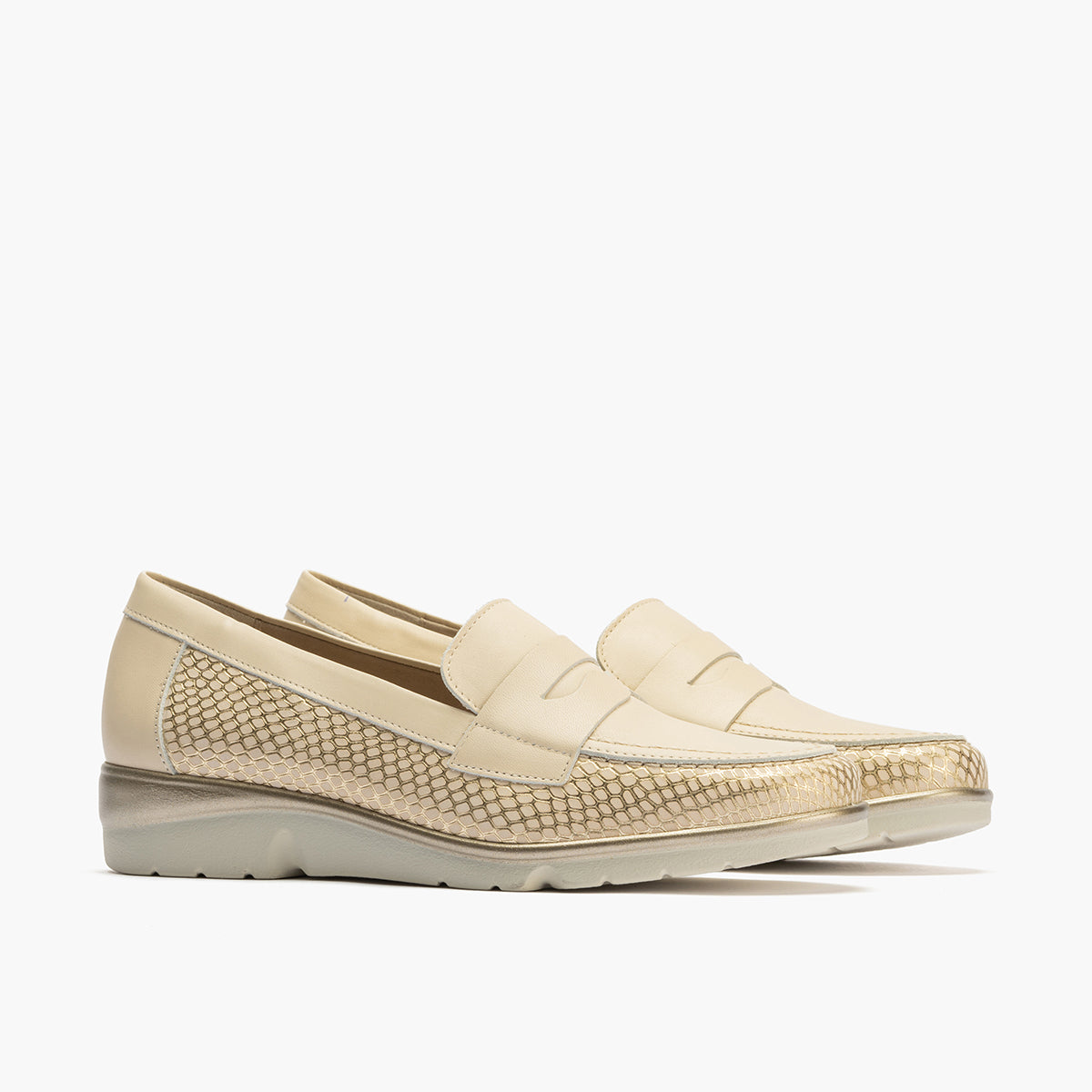 Mocasin mujer en piel combinada ORO