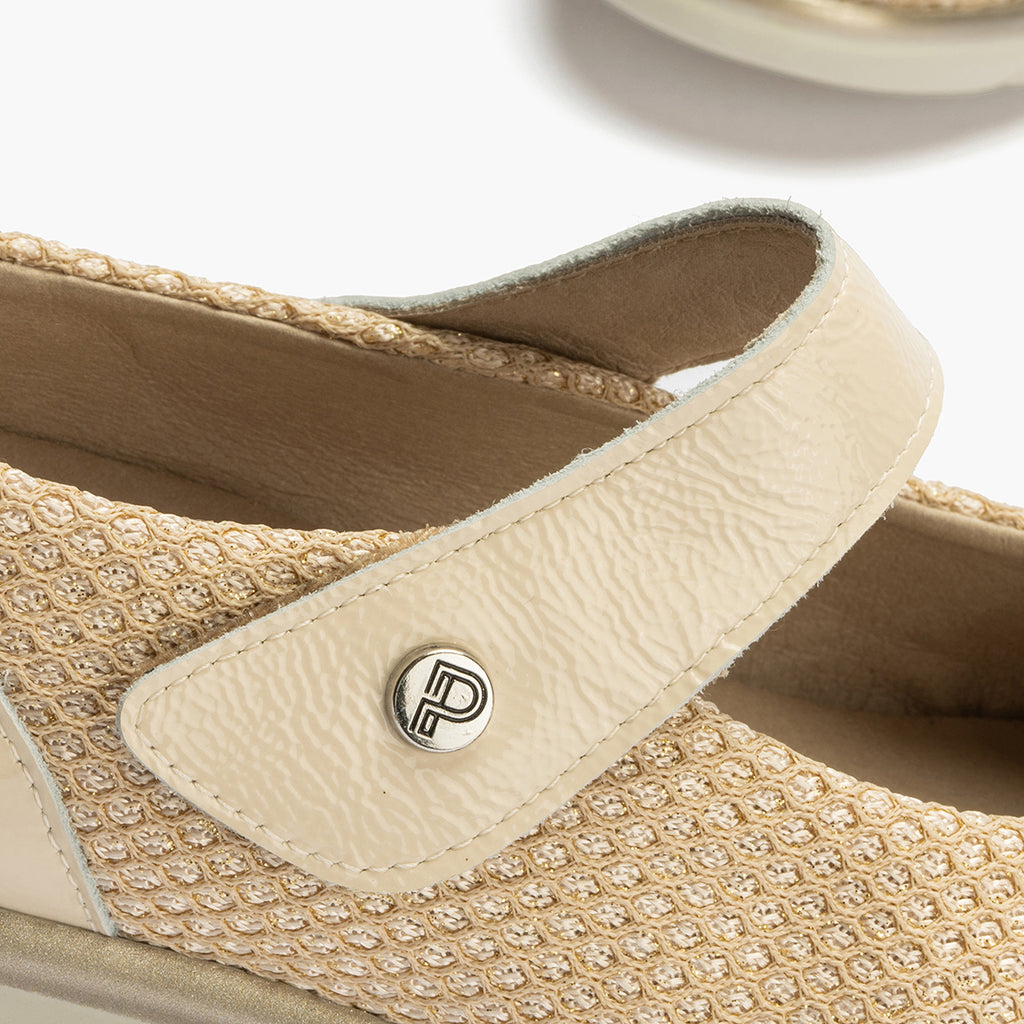 Sandalia plataforma en piel napa con laminado tubular Crema