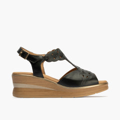 Sandalia plataforma mujer con hebilla en piel napa NEGRO