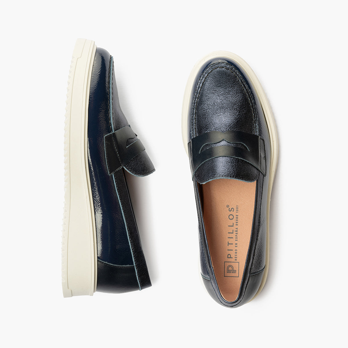 Mocasin con picados mujer en piel napa MARINO