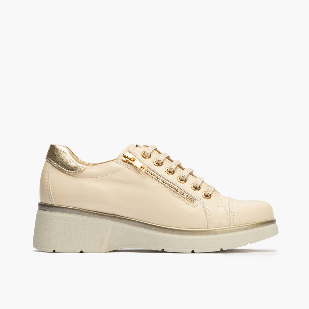 Basket mujer con cremallera en piel napa CREMA