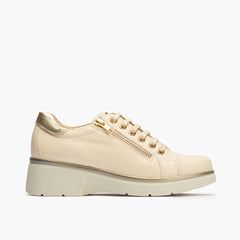 Basket mujer con cremallera en piel napa CREMA