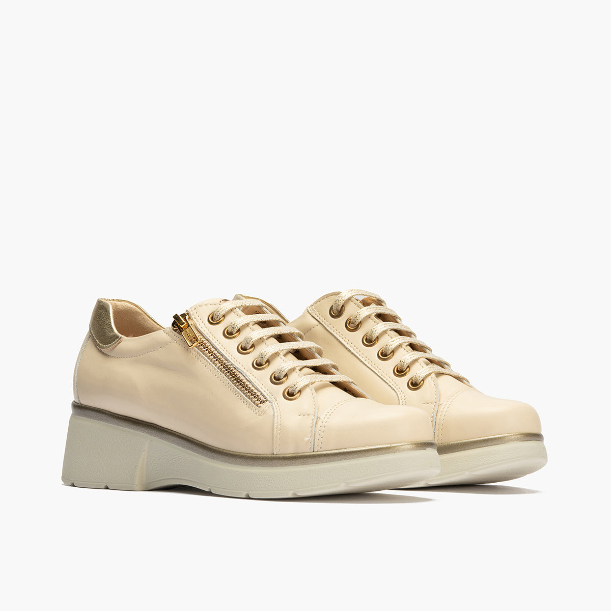 Basket mujer con cremallera en piel napa CREMA