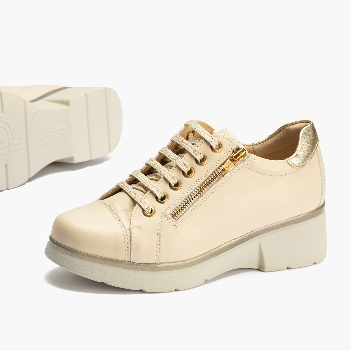 Basket mujer con cremallera en piel napa CREMA